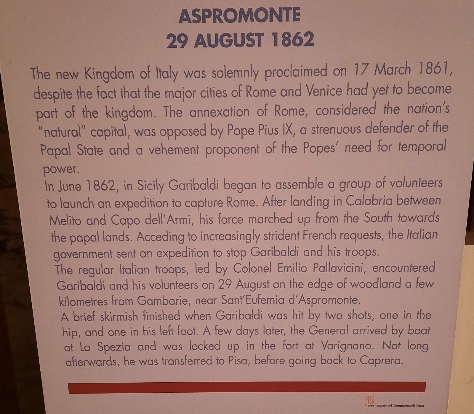 Garibaldi's wounding memorabilia, Museo Centrale del Risorgimento, Rome - 06.jpg